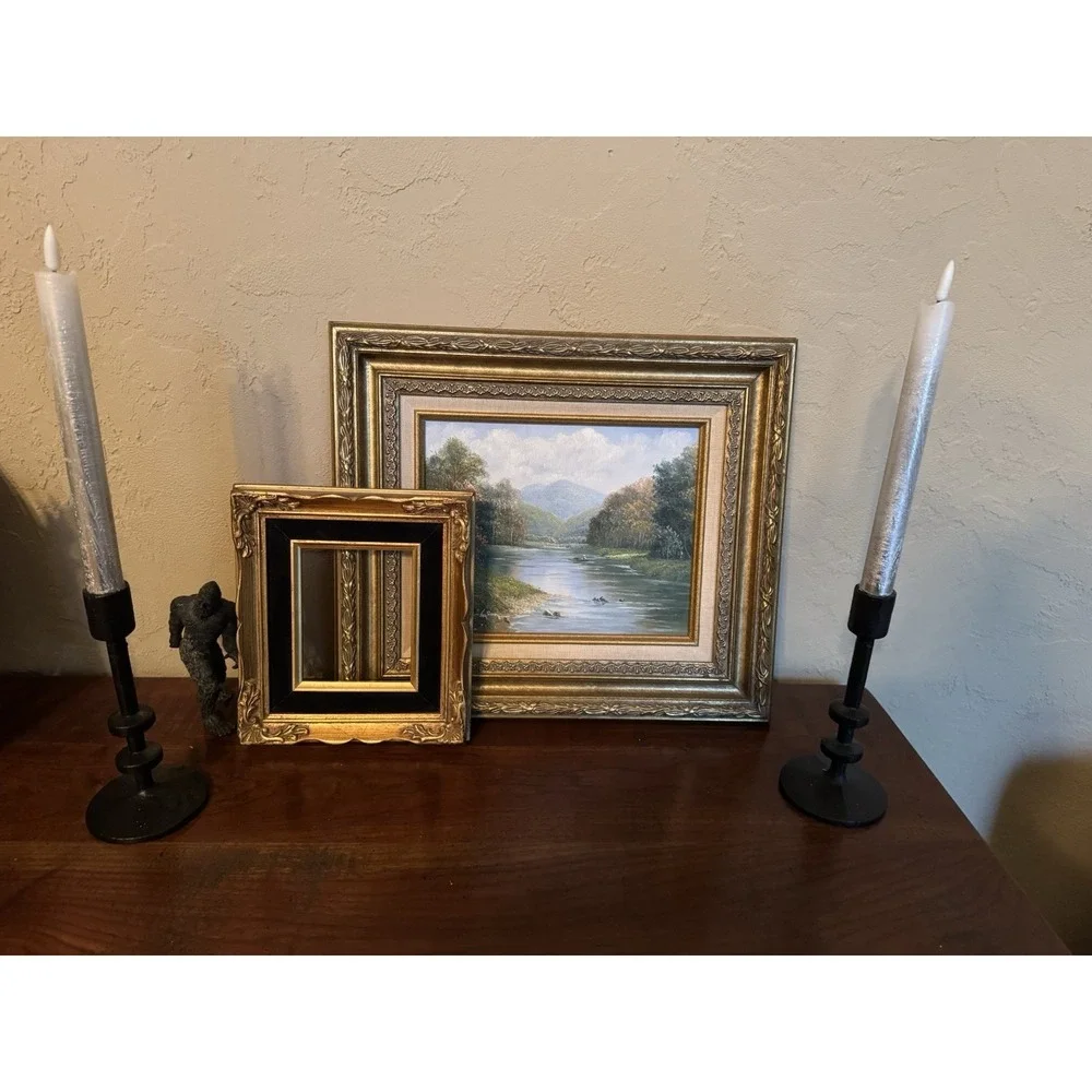 Pair Black Cast‎ Iron Taper Candle Holders Brutalist Style Modernist 7